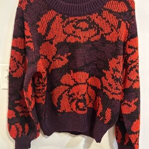 Elegant Floral Knit Sweater - Red and Purple